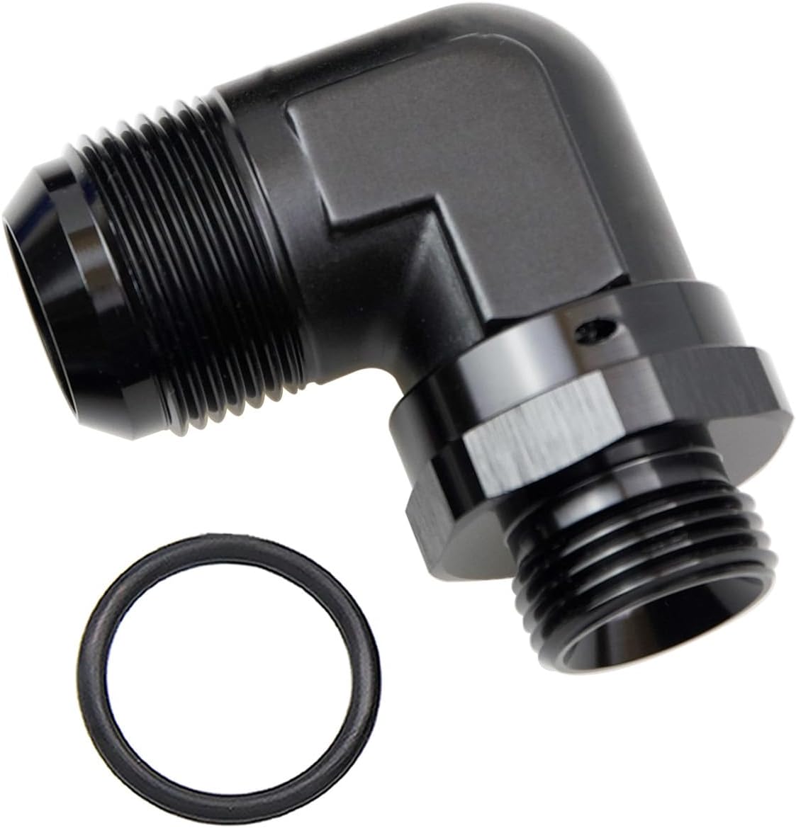 High Flow Radius 90 Degree Aluminum 16AN Male Flare to 12AN Male Swivel Fitting Adapter With AN12 O ring ORB Port, Black
