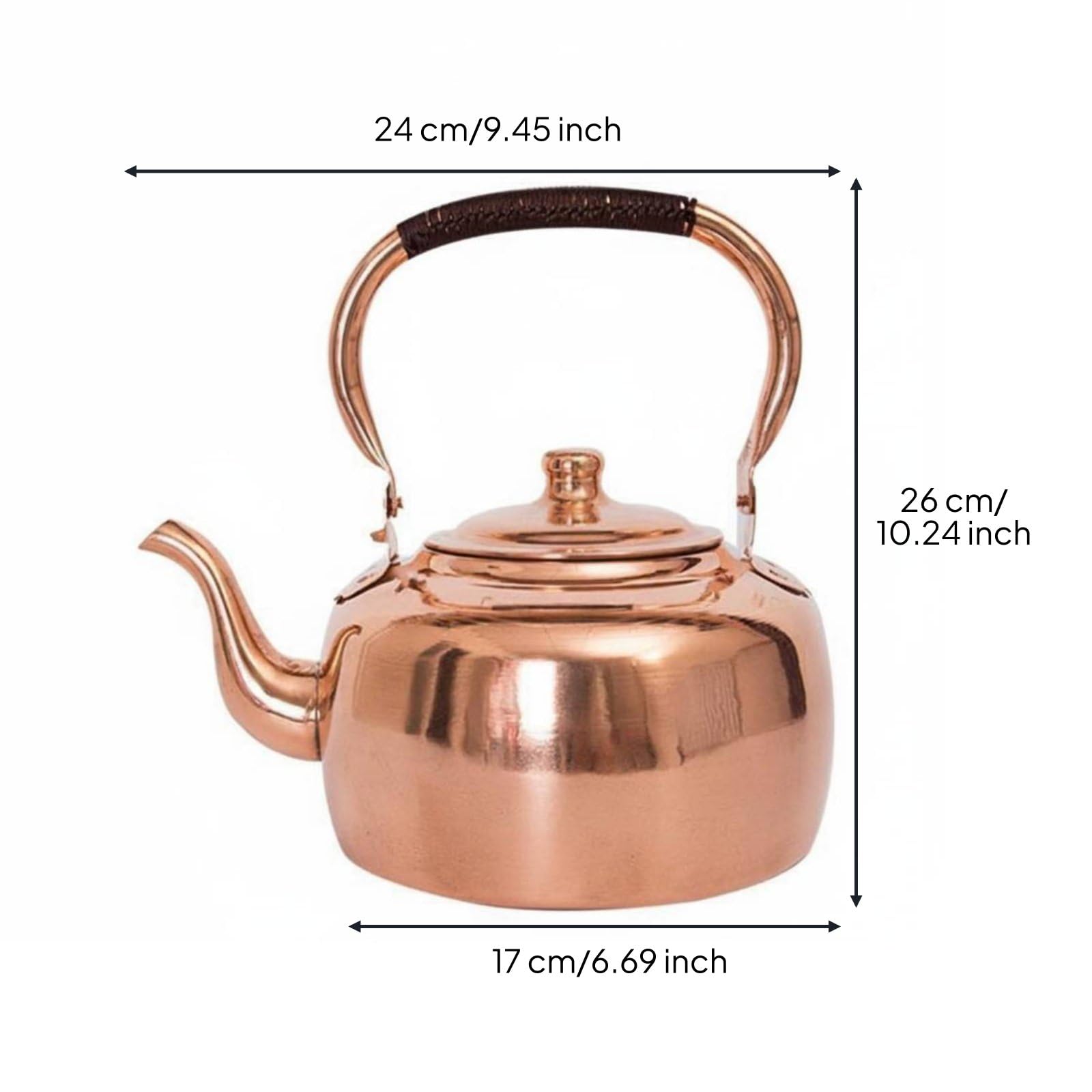 Teekessel aus Kupfer Verdicktes Material, Kupfer-Teekessel für Herd, Kupferkessel Traditionelles Design für Teeliebhaber, Teezeremonie, Restaurant, Speziell für Gasherde, 3L