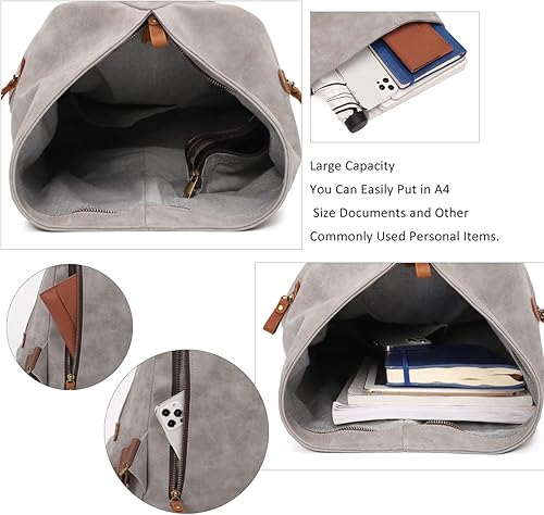 Miniatura 4 de KL928 Mochila vintage de lona  Mochila grande informal para viajes al aire libre, mochila de senderismo para hombres y mujeres, 6882-PU-Leaden