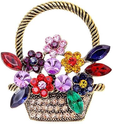 Womens Fashion Flower Basket Brooch Zircon Water Diamond Sweater Buckle Jacket Buckle Womens Scarf Buckle Flip Collar Needle Chest Armor Badge Needle Dress Fabric Hat and Other Accessories