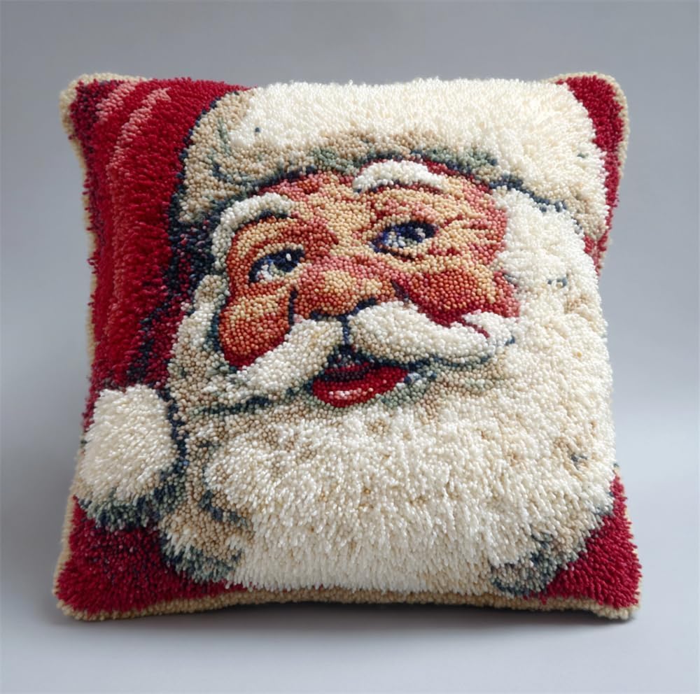 FWRTYCB Latch Hook Pillow Kit,Santa Claus DIY Needlework Pillow Cover