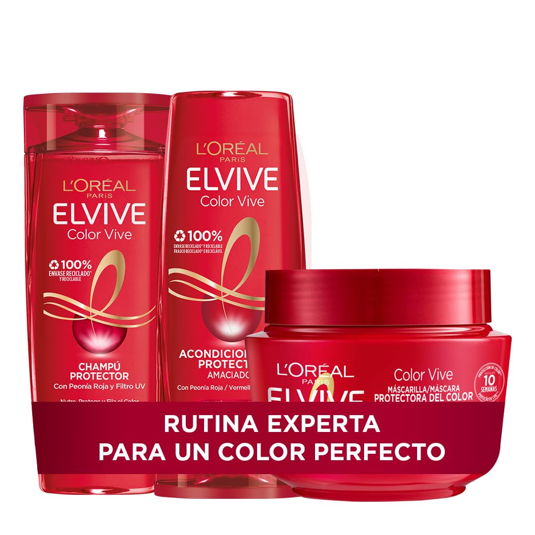 L'Oréal Paris Pack ELVIVE Color Vive Champú y Acondicionador y Mascarilla para Pelo Teñido