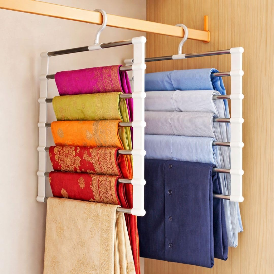 Space-Saving Stainless Steel Pants Hanger 7 Foldable Multi-Layer Closet Organizer for Jeans, Trousers & Leggings | Heavy-Duty Non-Slip Pants Rack-image-13