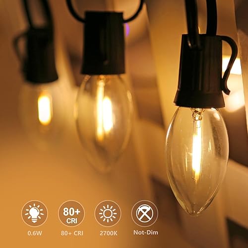 Miniatura 50 de KGC Paquete de 25 bombillas LED de repuesto S14 inastillables e impermeables, 1 W equivalente a 10 W, blanco cálido 2200 K para exteriores, bombilla