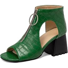 Womens Peep Toe Chunky High Heels Sandals Front Zipper Cutout Dressy Heeled Sandal Ankle Booties Shoes