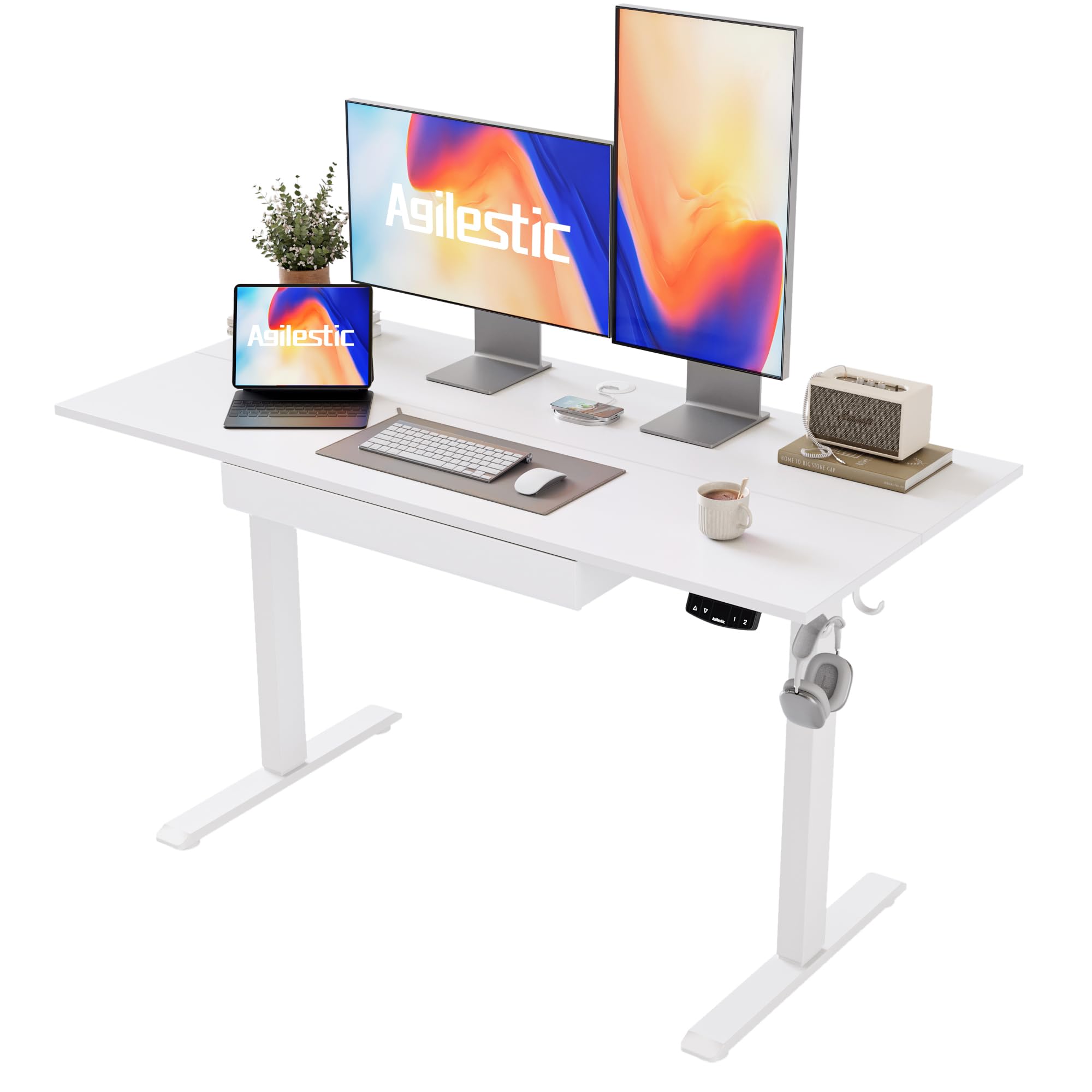 Agilestic In hoogte verstelbaar bureau 120 x 60 cm, stabiel bureau met elektrische hoogteverstelling en handmatige bediening met geheugen, ergonomisch bureau om staand of zittend te werken, bruin