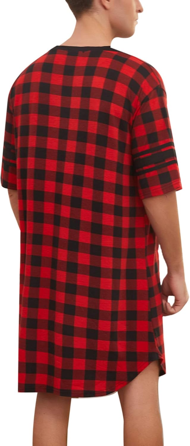 Ekouaer Men's Nightshirt Comfy Nightwear Big&Tall V Neck Short Sleeve Soft Loose Pajama Sleep Shirt - Image 5