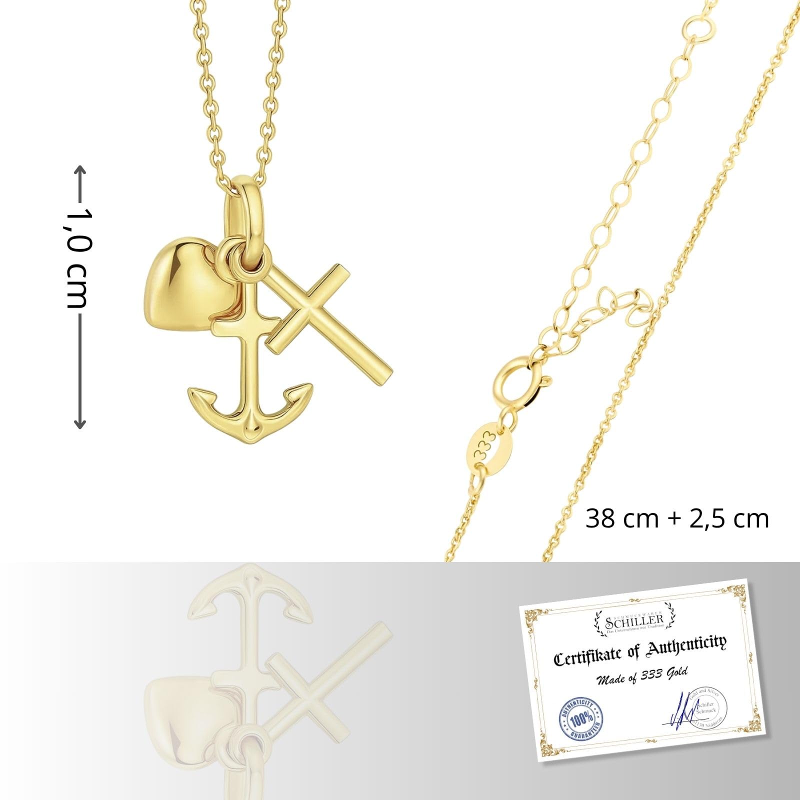 fish Collana In Oro Con Ciondolo Ancor Cuore Croce Lunghezza Regolabile Confezione Regalo