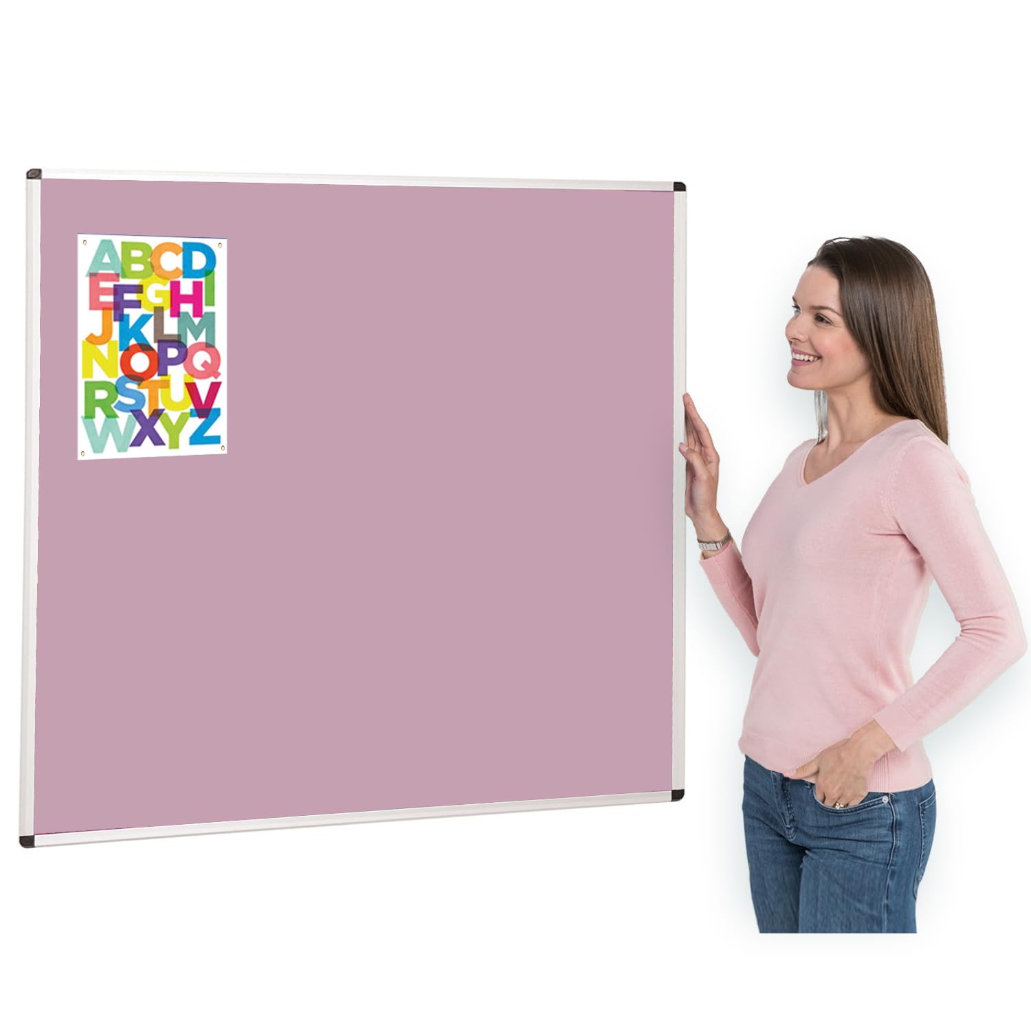 Aluminium Framed Notice Board 120 x 120cm | Brightly Coloured Loop Nylon Bulletin Board | Lilac- Ideal for Office, School, Healthcare