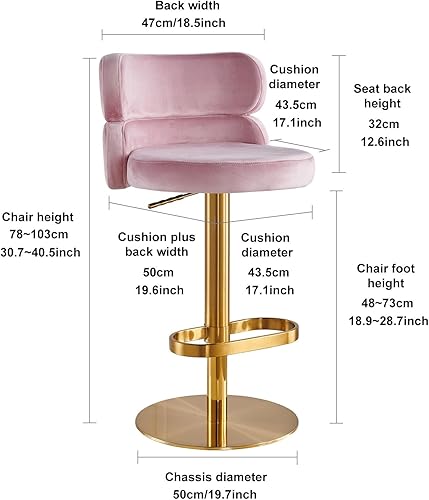 Miniatura 2 de Taburetes de bar de terciopelo modernos giratorios de altura ajustable para encimera de cocina, taburetes de bar con reposapiés para sala de estar y