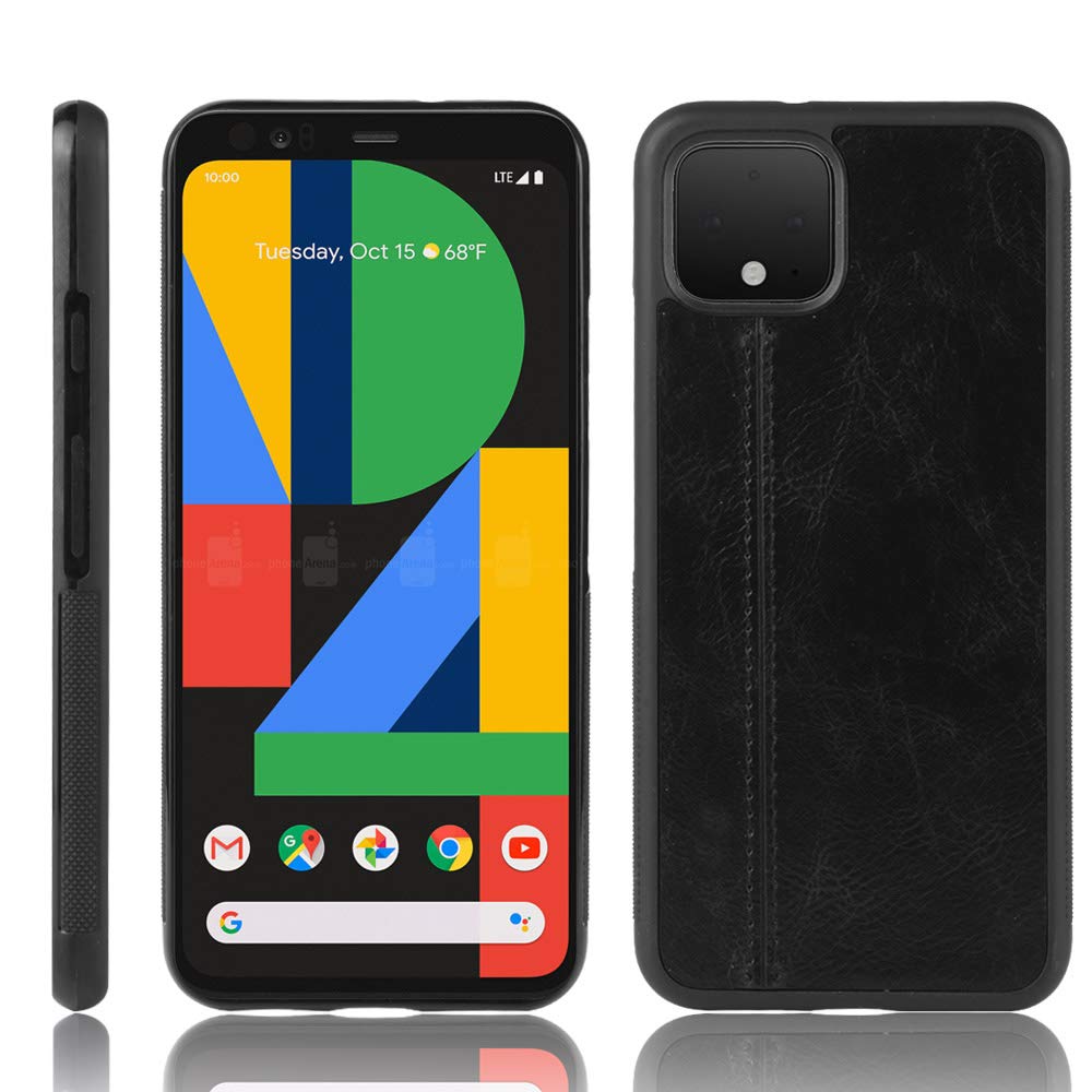 Case Compatible with Google Pixel 4,Compatible with Google Pixel 4 [PU Leather texture][PU+PC+TPU] 3 in 1 Camera Protection Cover Black