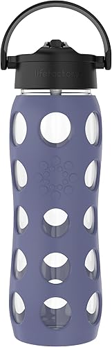 Lifefactory Botella de agua de vidrio con tapa de popote giratorio, 22 onzas, morado polvoriento disponible en Yaxa El Salvador