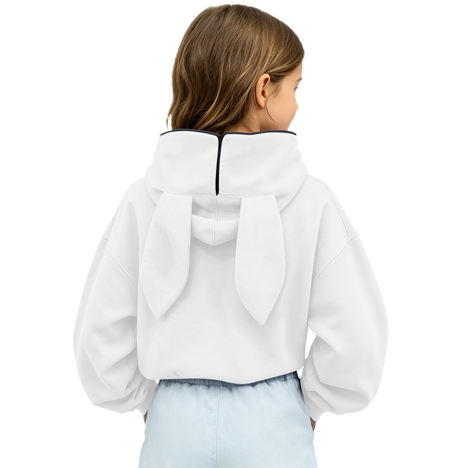 Sudadera con Capucha y Cremallera para niñas con Orejas de Conejo, Color Liso, de Felpa, Estilo Casual, Manga Larga, para niñas pequeñas.
