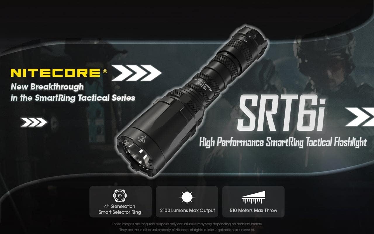 Nitecore SRT6i High Performance SmartRing Rechargeable Flashlight - 2100 Lumens w/EXTRA NL2150HPi Battery, Holster and Eco-Sensa USB-C Charging Cable Included
