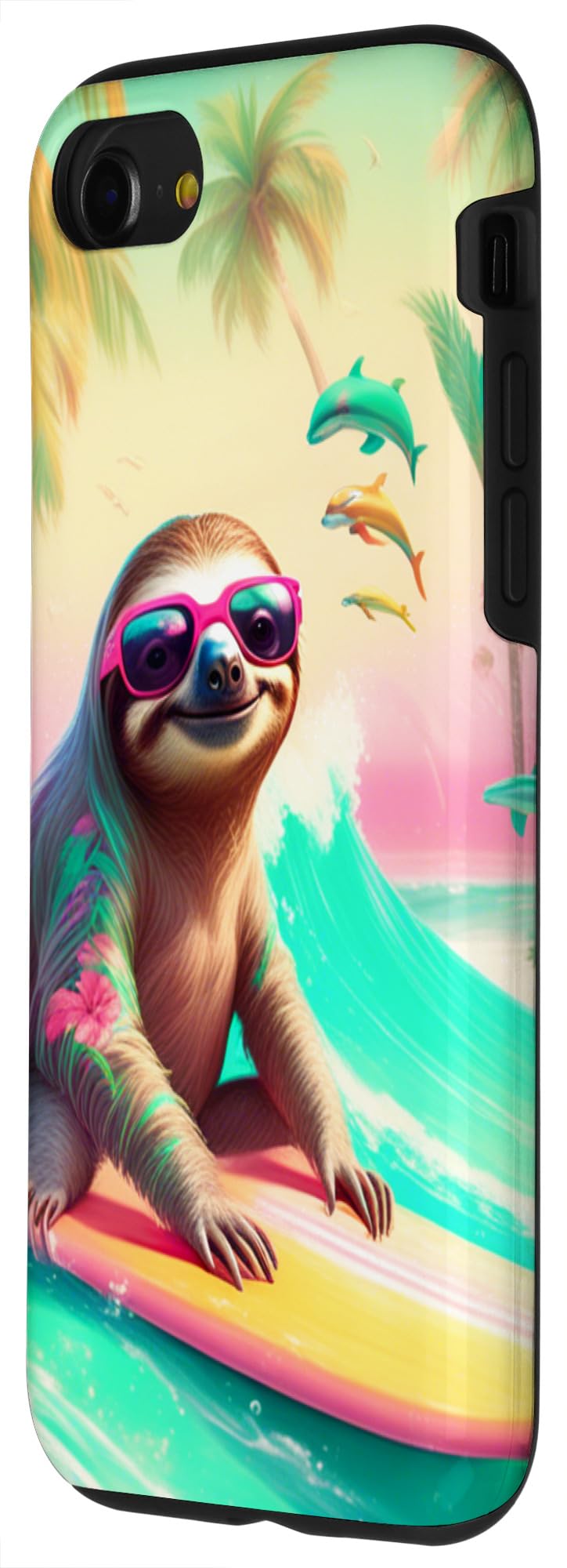 iPhone SE (2020) / 7 / 8 Fun Sloth Surfing Scene: Colorful Beach Graphic Design Case - Image 2