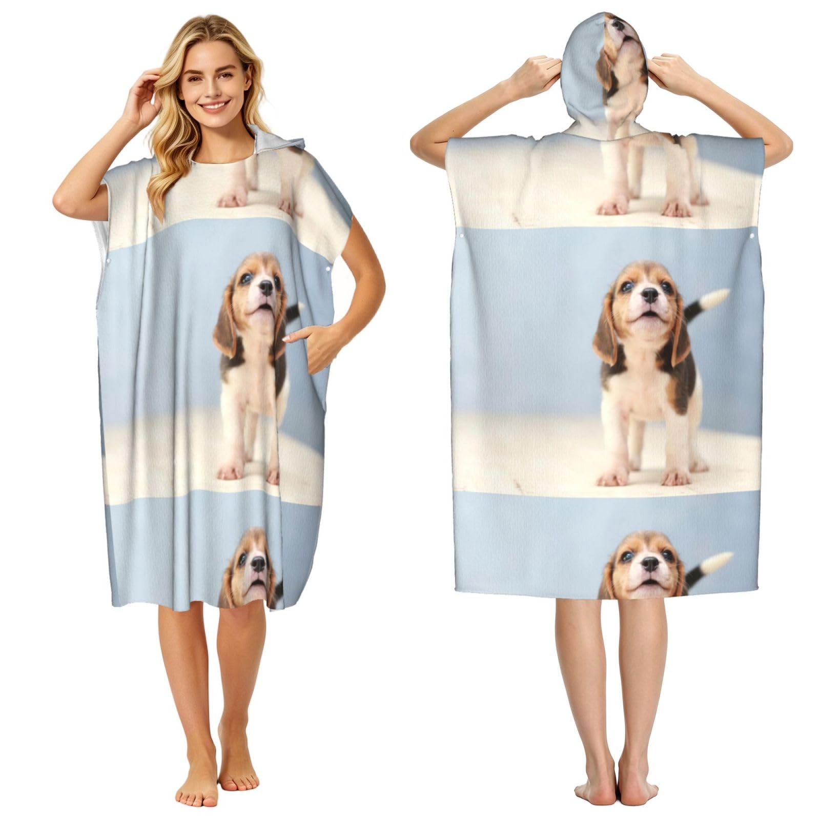 Poadnly Beagle Puppy, Adult Hooded Beach Towel 90 x 110 cm,Changing Bath Robe, Surf Poncho Towel For Women Men