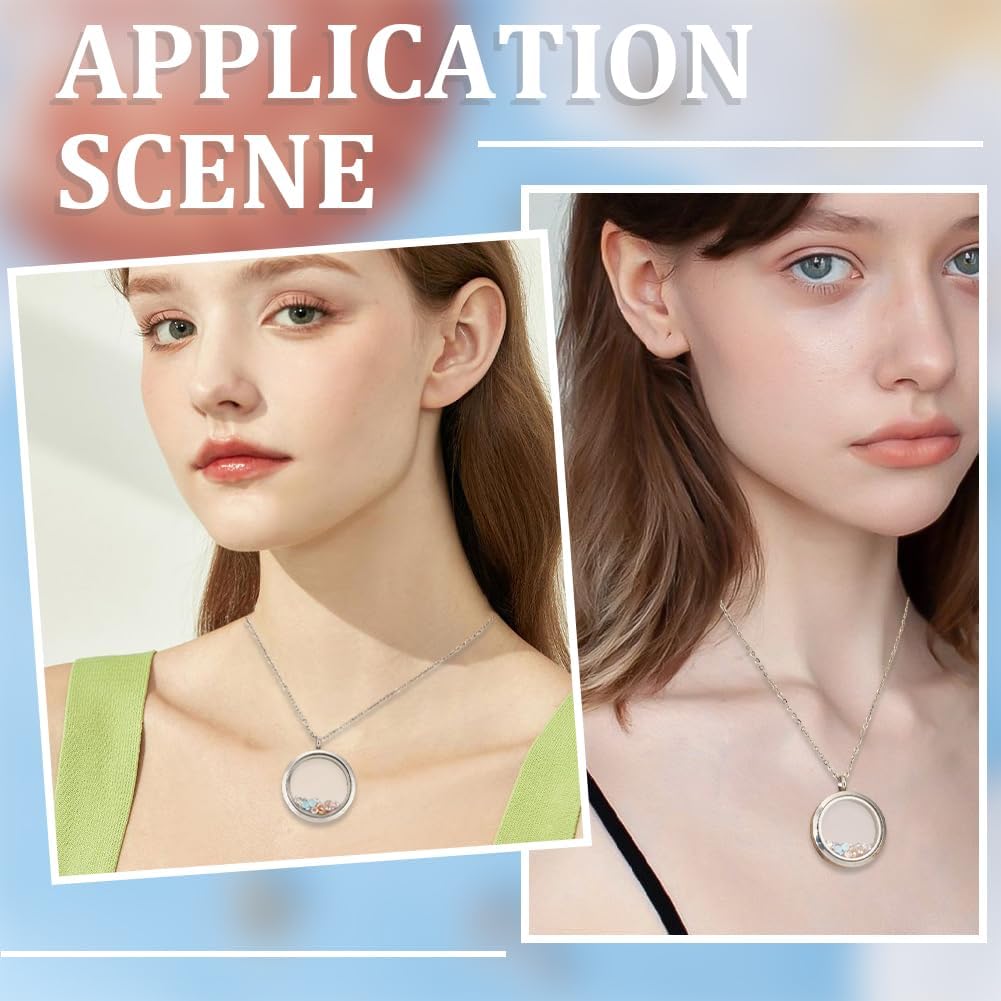 Beebeecraft 2Pcs Floating Charm Locket 304 Stainless Steel Flat Round Memory Glass Locket Charms for Beads Pearl Cage Necklace - Image 4