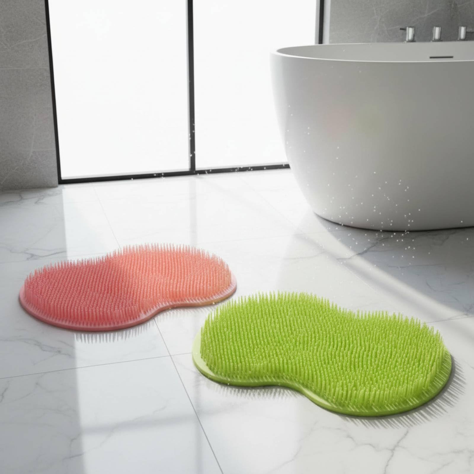 Alfombra Exfoliante de Ducha Cepillo para Pies Limpiador Masajeador Antideslizante de Goma Termoplástica con Ventosas Estables y Drenaje Rápido, Blanco Leche+Rosado