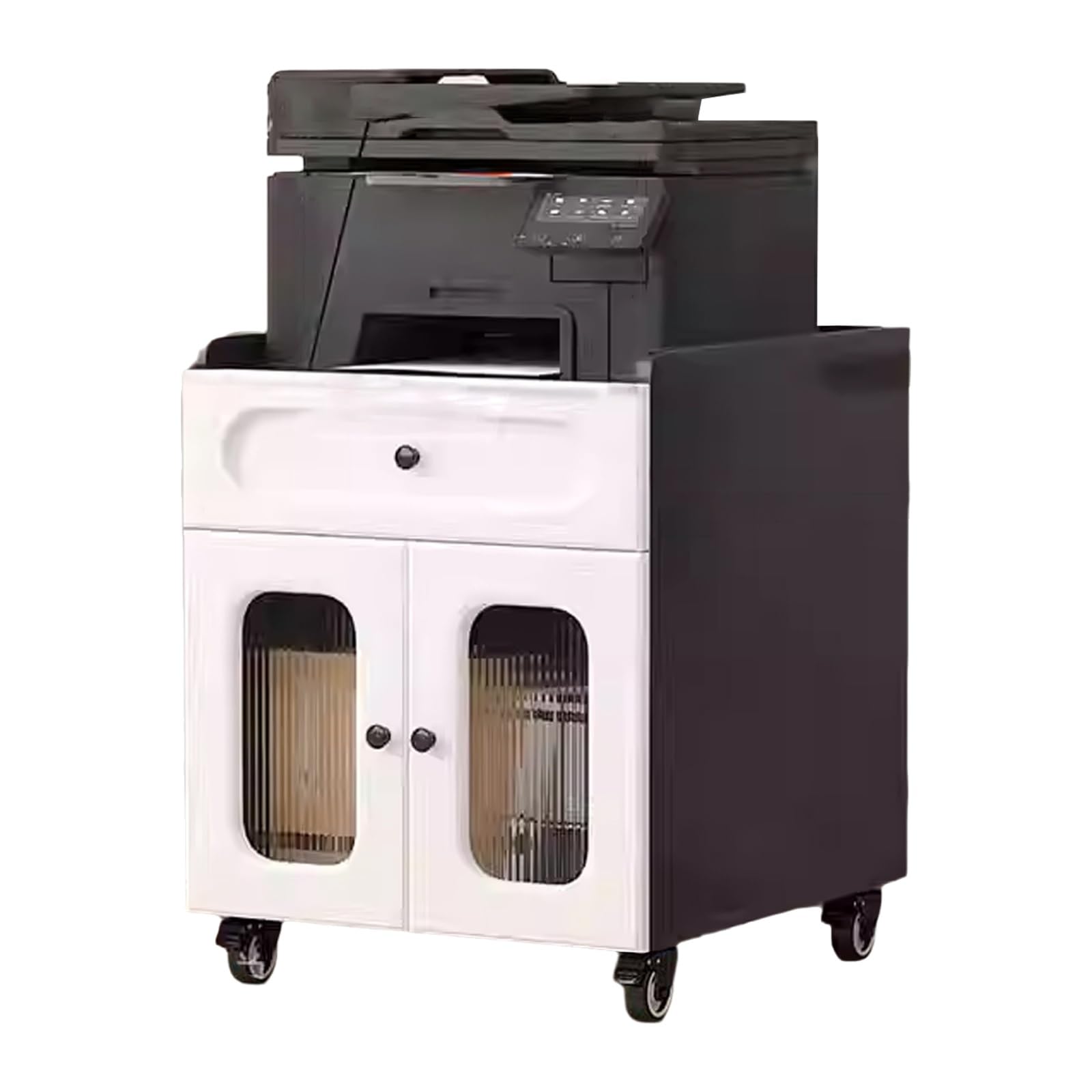 Mesa Impresora Ruedas Tablero Grueso Cajonera Armario de Oficina Multifuncional Encimera Ancha Organizador para Carpetas Documentos Salón(Black,60 * 60 * 58cm)