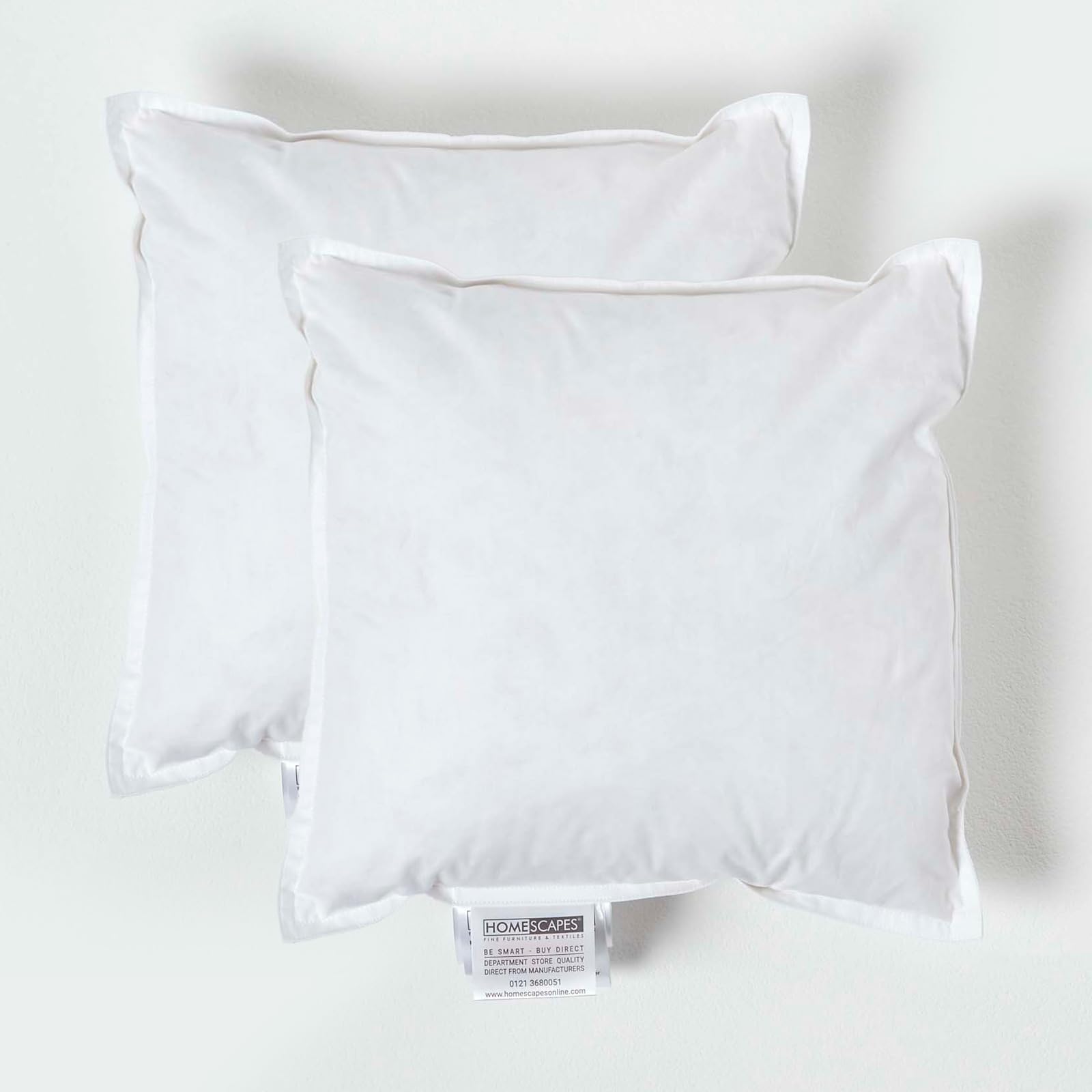 HOMESCAPES 2 Pack Luxury Duck Feather Cushion Inserts 35cm x 35cm (14 x 14”) Perfect Bounce Back and Down-Proof Cover Generously Filled Inner Pads Filler, Hypoallergenic RDS Certified Machine Washable