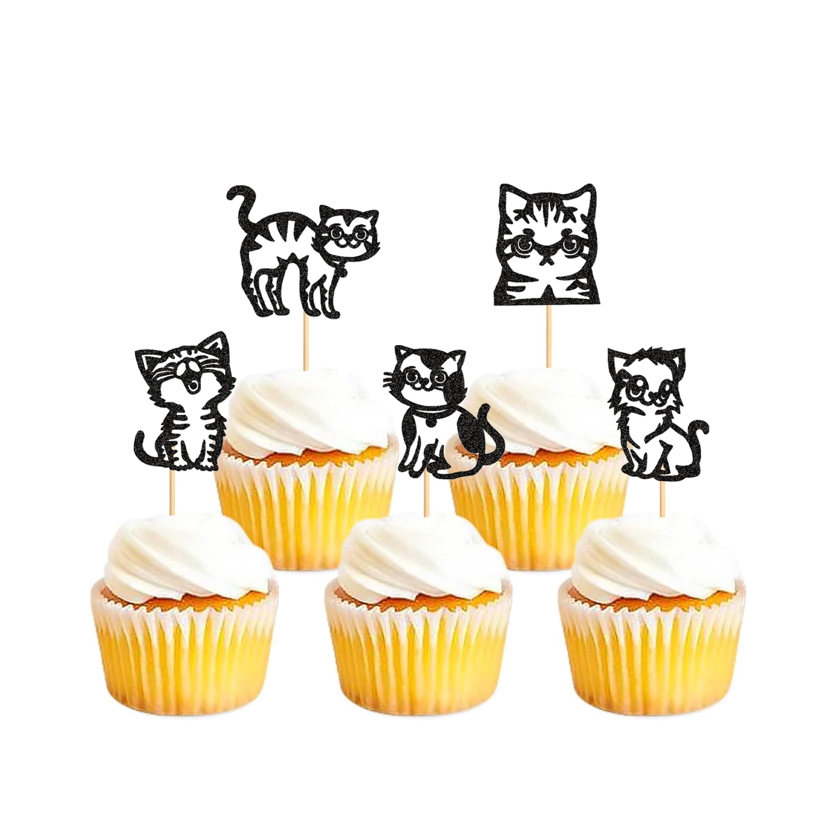 20Pcs Cat Cupcake Toppers Cute Pet Cats Animal Glitter Black Cake Toppers Decorations for Animal Theme Party Birthday Party Baby Shower Supplies — image 1
