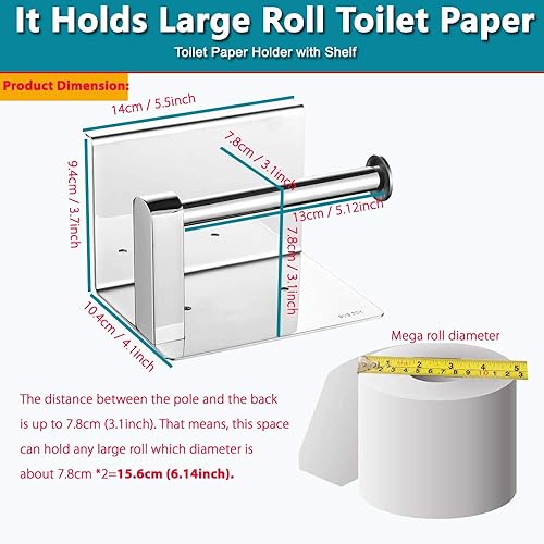 Miniatura 6 de Soporte de papel higiénico con estante para teléfono, soporte de papel higiénico cromado con estante, soporte para rollo de papel higiénico para tu