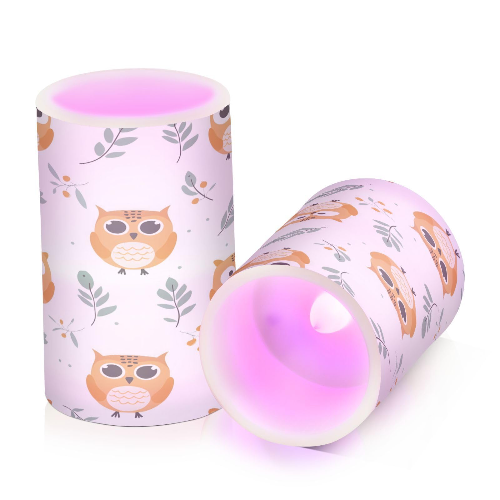 ALAZA Cartoon Owl Flickering Flameless Candles Battery Operated with Remote Timer,Tea Light Candles LED Pillar Votive Candles Set of 2 for Outdoor Indoor Decorations