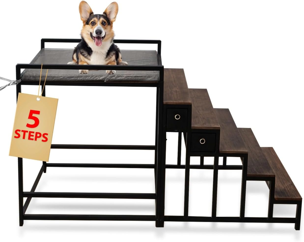 Dog Window Perch with 5 Step Dog Stairs, Dog Stairs with Storage for High Beds & Couches, Safe and Sturdy Structure for Small and Medium Dogs up to 110 lbs. The Ideal Window Seat for Dogs with 33"(H)