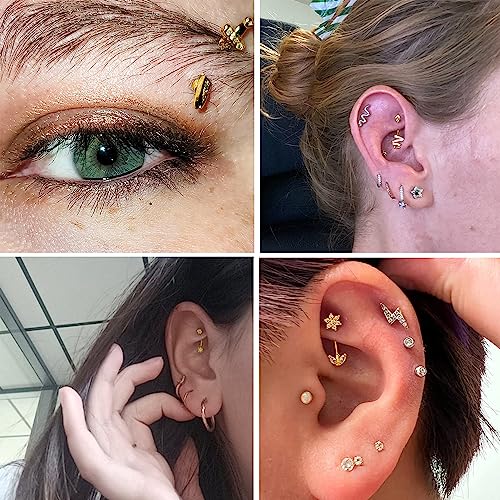 ORAZIO 14 PCS Rook Piercing Jewelry Surgical Steel Eyebrow Piercing 16G Rook Earrings for Women Curved Barbells Eyebrow Rings Belly Lip Ring Cartilage Daith Helix Tragus Body Piercings4