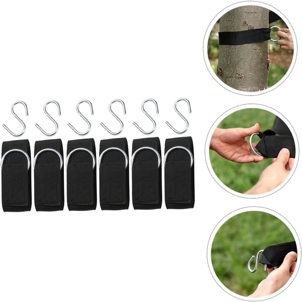 Generic 6pcs Adjustable Nylon Hammock Straps with S-Hooks Tree Swing Hanging Rope Kit for Outdoor Camping Patio Backyard Use