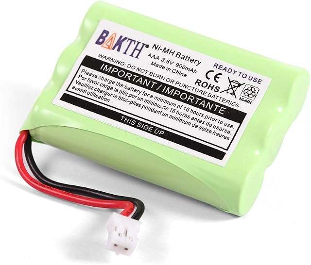 BAKTH 900mAh 3.6V Ni-MH Square-Hole Plug Battery for Motorola MBP33 MBP33S MBP33PU MBP35 MBP36 MBP36S MBP36PU MBP41 MBP43 Baby Monitor (Don't fit MBP33S MBP36 MBP36S with Round Hole Plug)