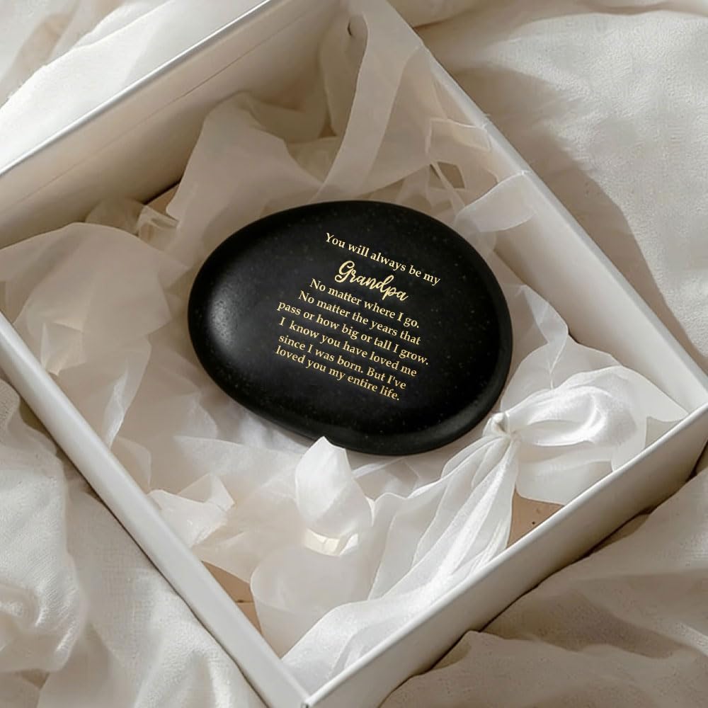 Grandpa Gifts Fathers Day Pebble Papa Gifts for Grandpa Poppy Nonno Grandfather Rocks Decorative Stone Decor Birthday Presents Valentines Day from Grandson Granddaughter Grandkid Garden