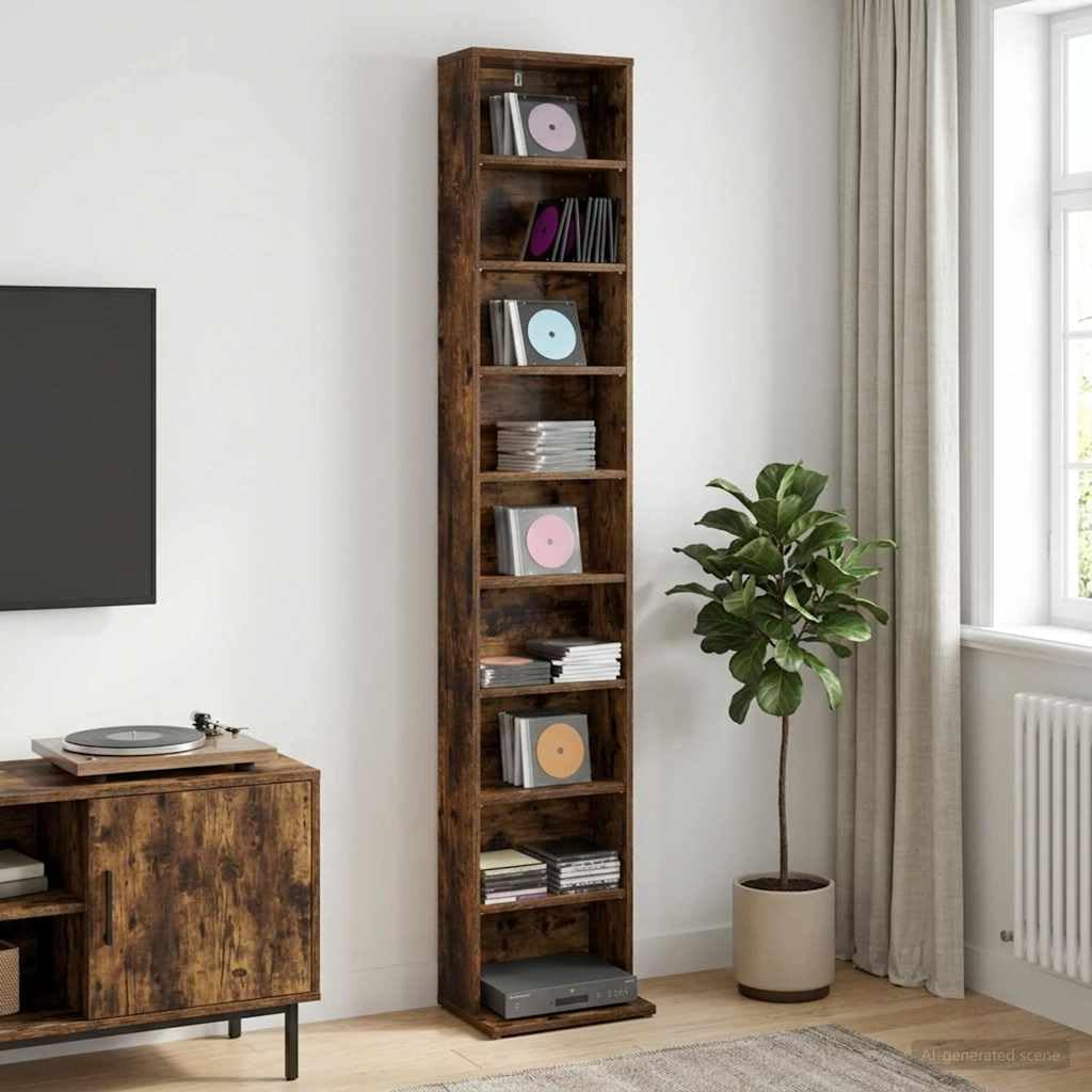 vidaXL Kabinet na płyty CD Dąb wędzony 33 x 23,5 x 175 cm