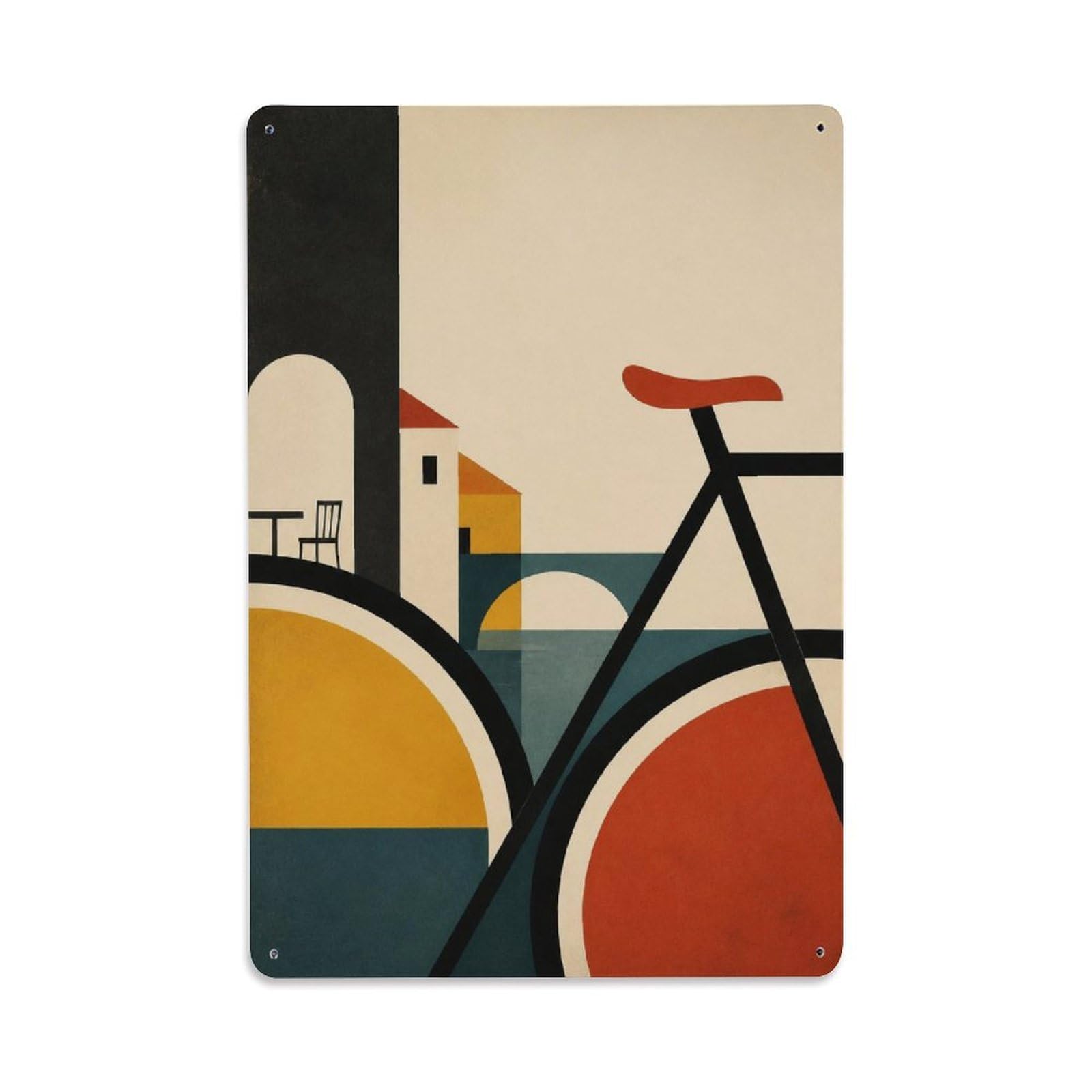 Bicycle Motion Geometry City Cycling Linework Ride Metal Tin Sign Plaque Wall Decor for Cafe, Man Cave, Club Bar, Office, Home Garden Round Metal Poster 8x12Inch