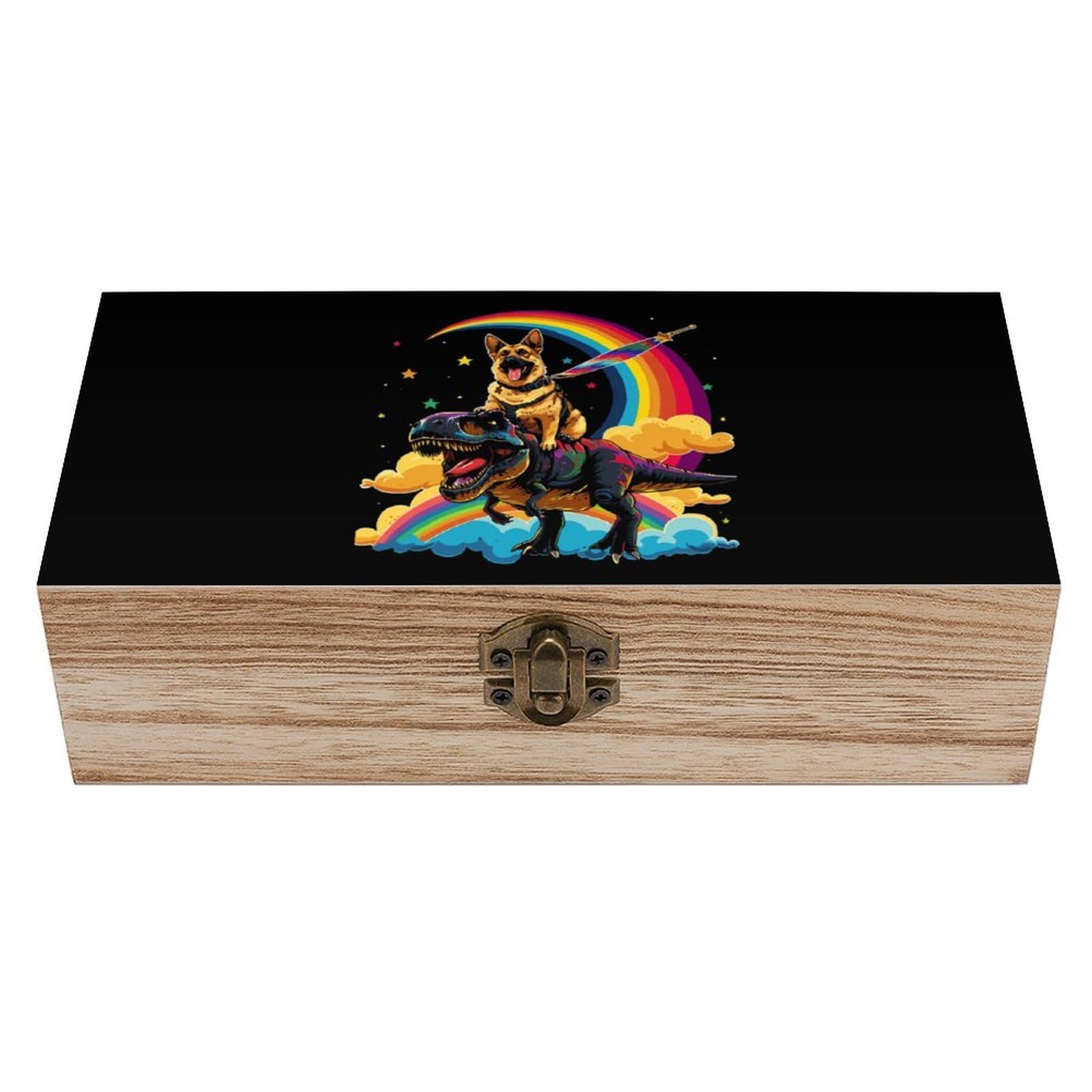 Cgsbngha Style German Shepherd Riding Wooden Storage Boxes With Lid Memory Box Decorative Organiser For Office And Home