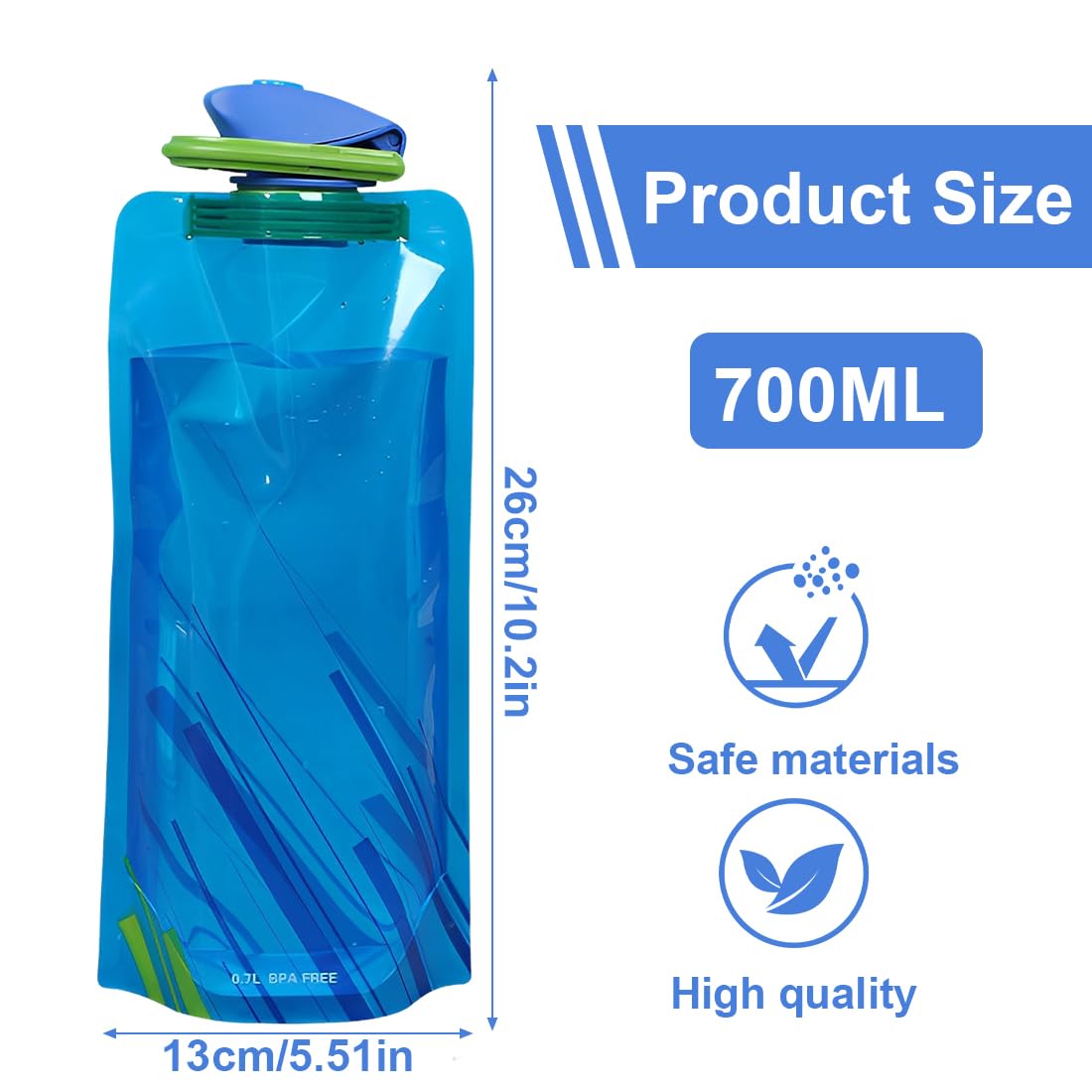 4 Pcs bottiglie pieghevoli da 700ML ideali per escursioni avventure e viaggi Bottiglie flessibili riutilizzabili per l'acqua