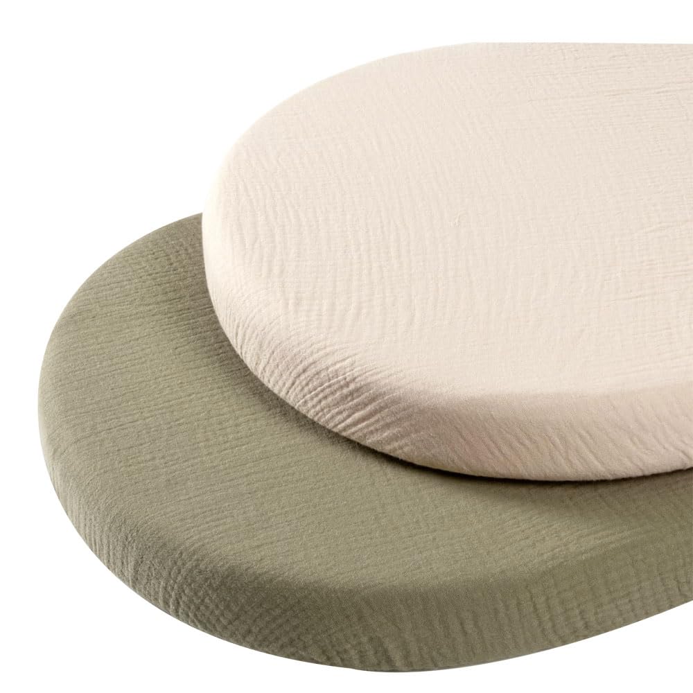 2 Pièces Drap Cododo pour Bébé Housse 40x80, 100% Coton Drap Nacelle, Couffin, Berceau, Garçon et Fille (Abricot/Vert Olive)