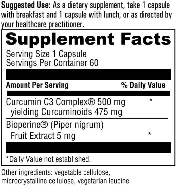 Optimal Turmeric Curcumin Supplement | Curcumin C3 Complex with BioPerine (Black Pepper) for Enhanced Absorption | 95% Standardized Curcuminoids | Natural Antioxidant, Anti-Inflammatory, Pain Relief