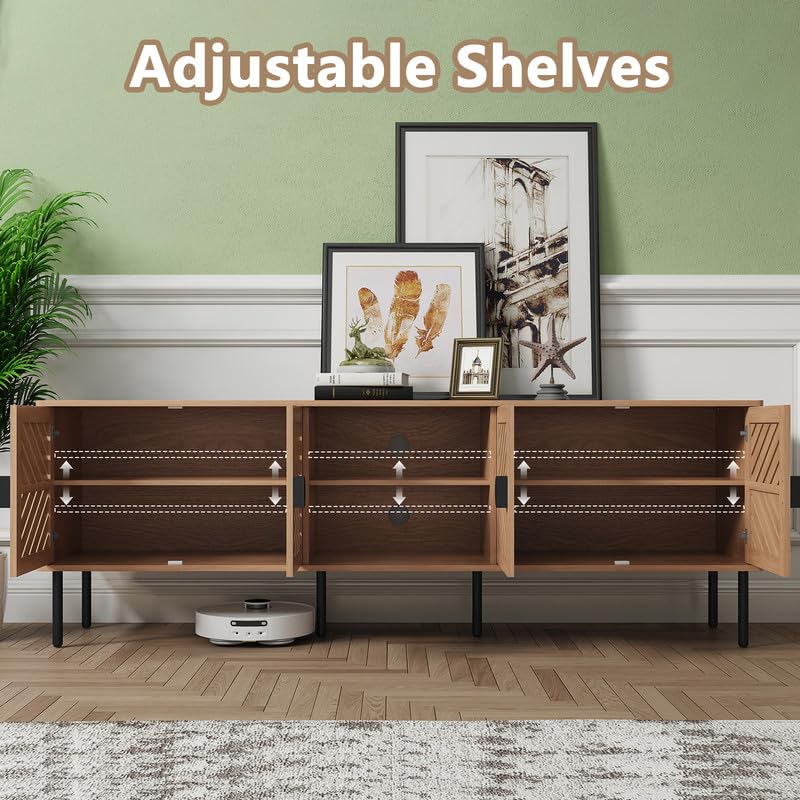 Image of ARTPOWER 70 inch TV Stands, Entertainment Center with Storage, Natural Oak