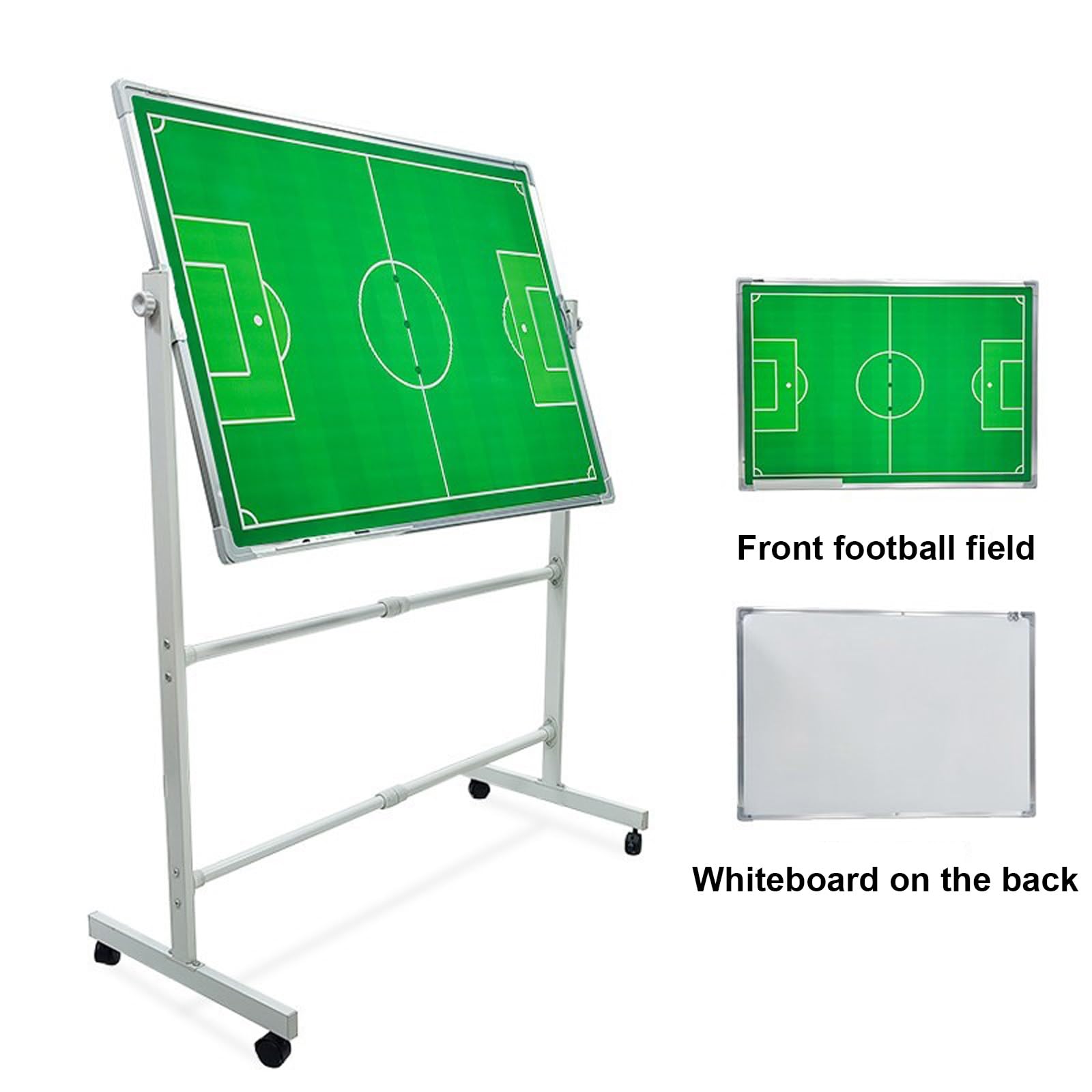 Pizarra magnética de entrenamiento de fútbol, pizarra táctica grande de borrado en seco con marco de aluminio y soporte móvil sobre ruedas