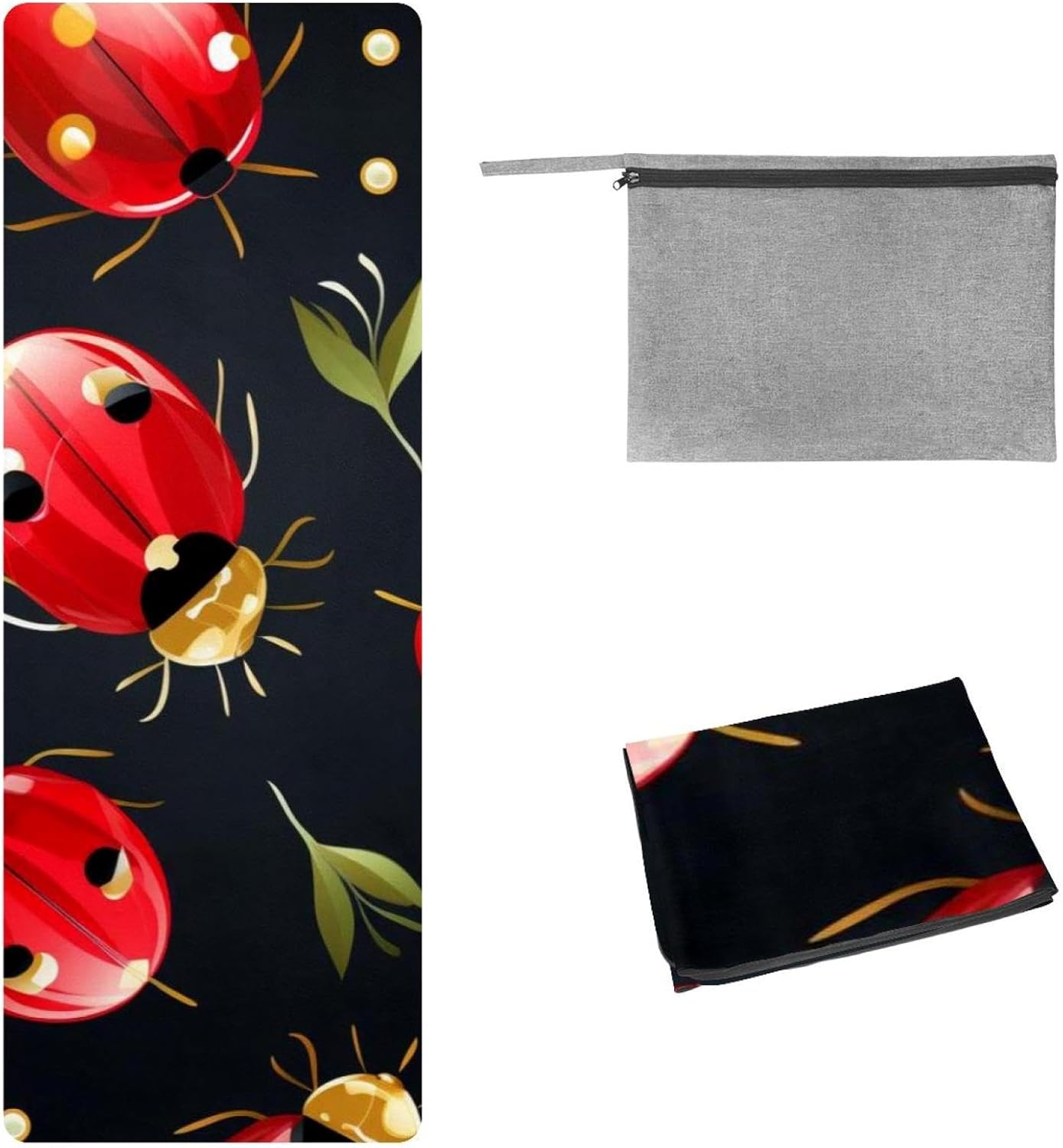 Yoga Towel, Ladybug Pattern Non Slip Sweat Absorbent Hot Yoga Mat Towel for Hot Yoga, Pilates and Fitness - 72.8" x 26.8"