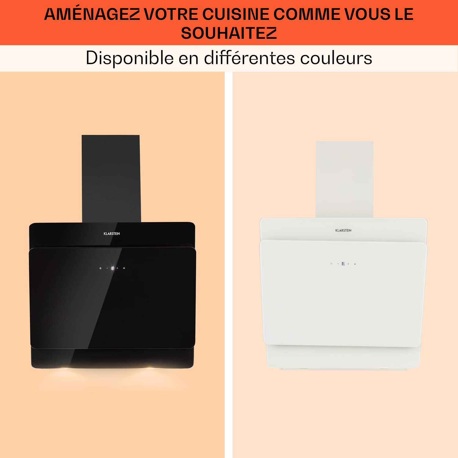 Klarstein Hotte Aspirante 60cm, Hottes de Cuisine Inclinées, Filtre de Hotte en Aluminium, Débit d'Air Puissant 607m³/h, LED, Ecran Tactile, Extracteur d'Air Silencieux, Efficace avec Evacuation