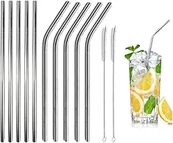 Canudos De Inox Kit 12 Peças Reutilizáveis Escova De Limpeza ecológicos (Inox)