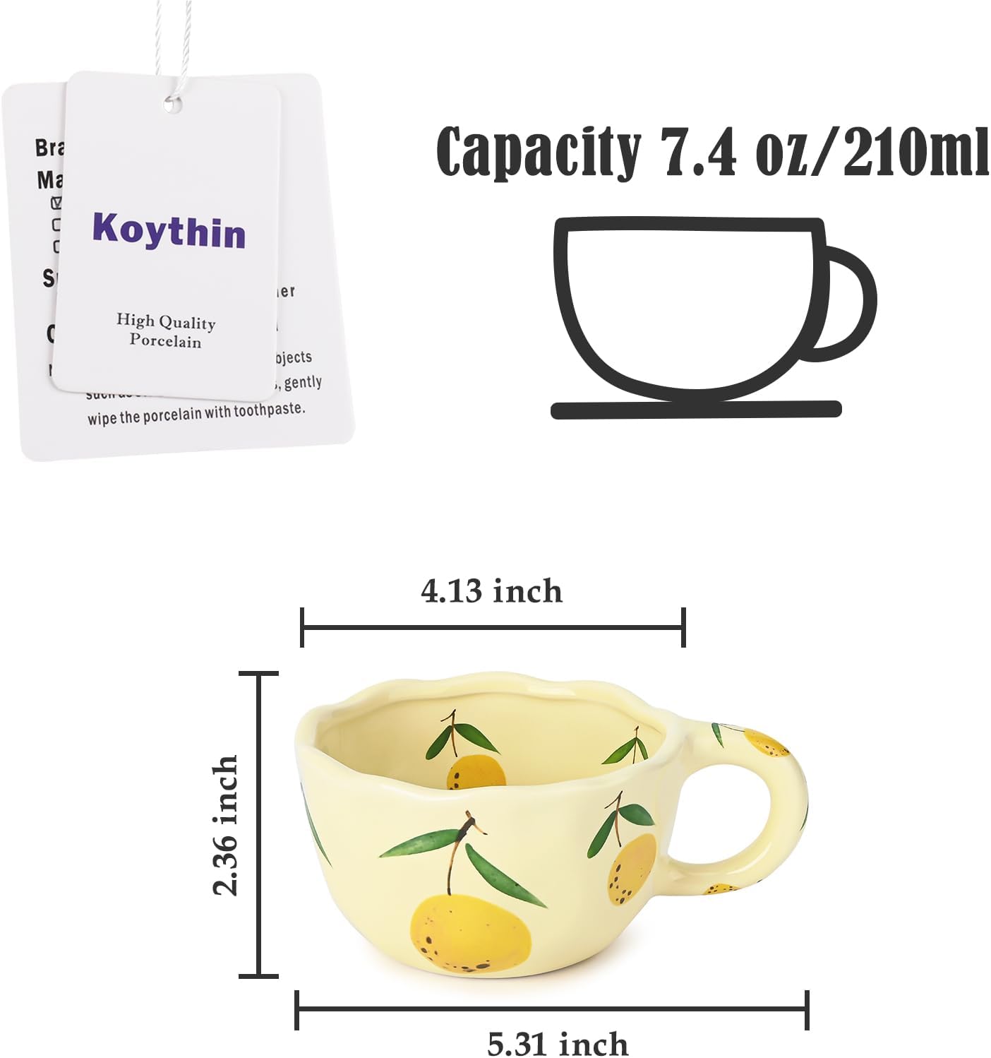 Koythin Ceramic Coffee Mug, Cute Floral Fruit Cup, Couple Mugs 8.5 oz/250 ml for Latte Tea Milk, Suitable for Mom on Mother's Day (Fresh Lemon) - Image 2