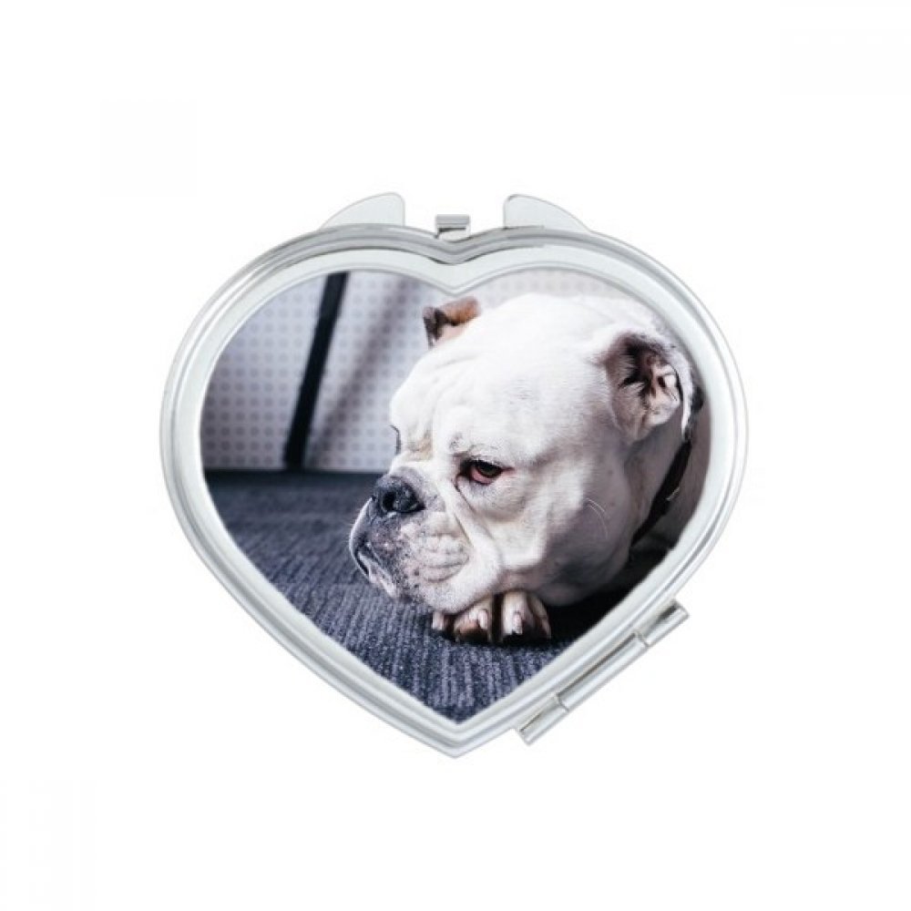 Miroir de maquillage compact bulldog mignon et de poche en forme de cœur multicolore pour sac