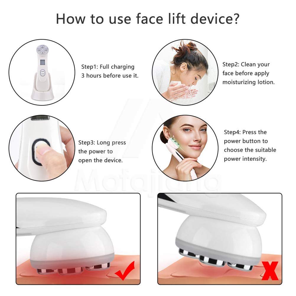 Aparato Facial Ultrasonido, máquina de cuidado reafirmante facial 5 en 1 máquina de estiramiento facial EMS antienvejecimiento eliminación de arrugas estiramiento de la piel