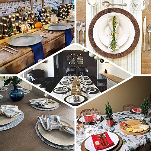 Tableclothsfactory 6 Pack | 13" Dark Brown Boho Chic Faux Wood Plastic Charger Plates, Round Rustic Wedding Party Service Plates #TOP4