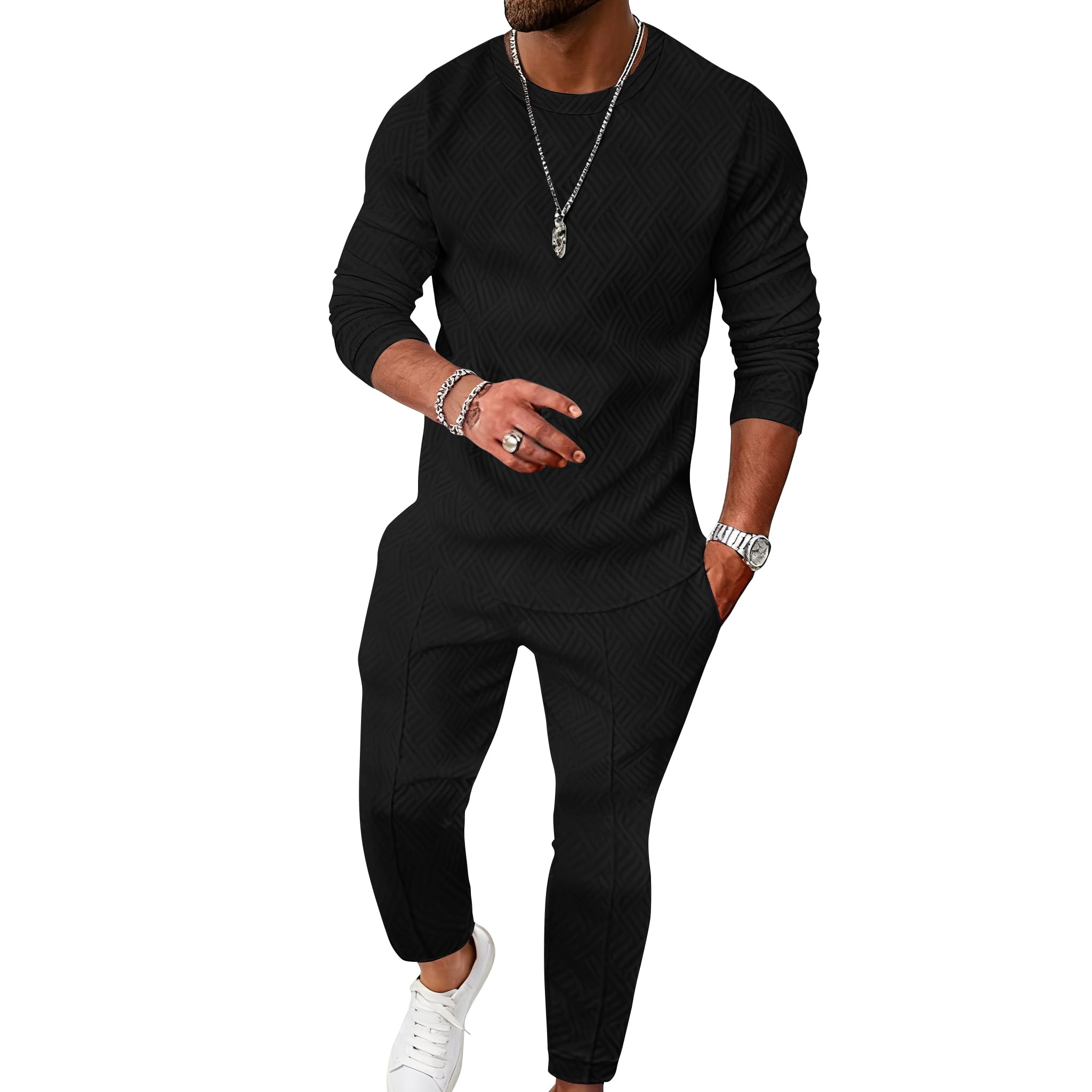 UOUA Mens 2 Piece Sweatsuits Set Long Sleeve Sweatshirt Jogging Sweatpants Tracksuits Outfits