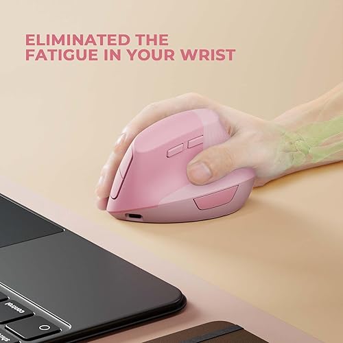 Miniatura 4 de Unipows Ratón vertical ergonómico, mouse inalámbrico tipo C recargable con adaptador USB y tipo C, mouse pequeño silencioso para portátiles,