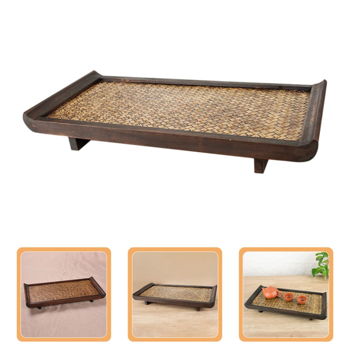 Gadpiparty Bandeja Rectangular de Madera y Bambú para Servir Comida y Tazas de Té, Diseño Simple y Portátil, Adecuado para Reuniones Familiares y Cafeterías